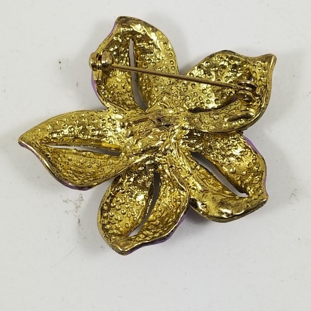Vintage Enamel gold tone with purple stones broach - Picture 7 of 8